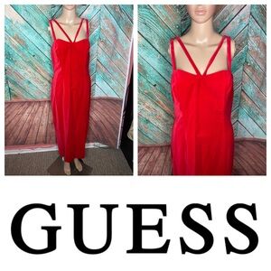 Vintage Red Velvet Y2K Guess Strappy Evening Slit Dress